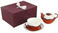 Set Teiera con Tazza e Piattino in Porcellana Decoro in Bamb Arancione