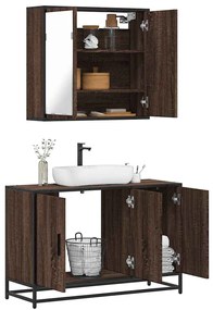 Set Mobili Da Bagno 2 Pz Rovere Marrone İn Legno Multistrato /