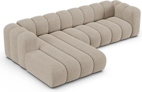 Divano angolare beige (con penisola a sinistra/con chaise lounge) con rivestimento in ciniglia Lupine – Micadoni