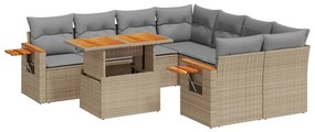 Set divano da giardino 9 pz con cuscini beige in polyrattan