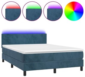 Letto a molle con materasso e led blu scuro 140x190 cm