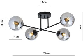 Lampadario da Soffitto in Acciaio ROMA 4 Nero 4xE14 Colore del corpo Grafite