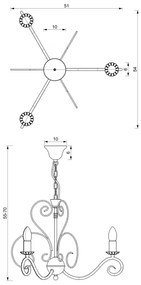 Lampadario a sospensione con catena MAURO 3xE14/60W/230V