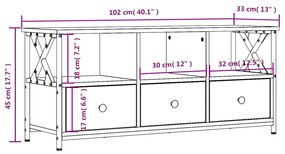 Mobile Porta TV Nero 102x33x45 cm in Legno Multistrato e Ferro