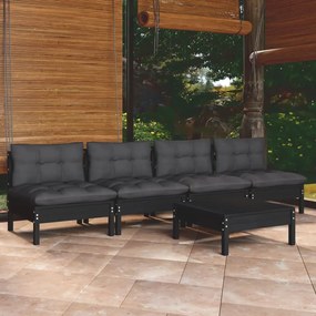 Set divani da giardino 5 pz con cuscini antracite legno di pino