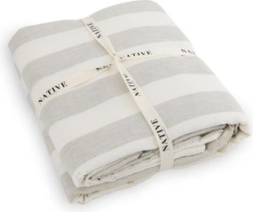 Set copripiumino e federa grigio chiaro/color crema in lino per letto matrimoniale 200x200 cm Natural Stripes – Native Natural