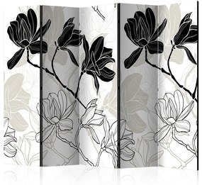 Paravento Fiori in bianco e nero II (5-parti) - motivo floreale in bianco e nero