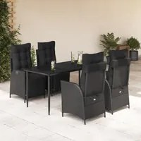 Set da Pranzo da Giardino 5 pz Nero con Cuscini in Polyrattan 3213395