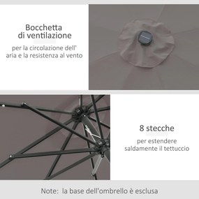 Ombrellone da Giardino Inclinabile Ø265 cm con 32 Luci LED Solari e Manovella Grigio...