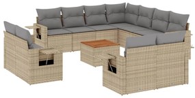 Set divano da giardino 12 pz con cuscini beige misto polyrattan