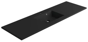 Lavabo integrale rettangolare vasca centrale Neo L 151 x H 11.2 x P 48.5 cm in composito minerale di resina gelificata nero