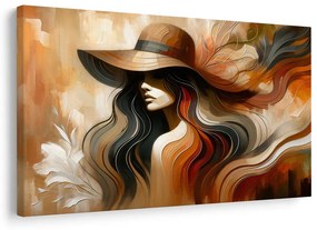 Quadro su tela – Donna con cappello in toni autunnali
