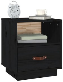 Comodini Nero 2 pz 40x34x45 cm in Legno Massello di Pino