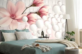 Carta da parati – Magnolia con elementi astratti