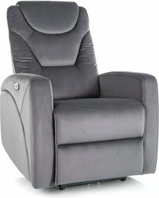 Poltrona reclinabile elettrica Kronos Velvet con USB in velluto grigio – 94x79x107 cm