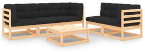 Set divani da giardino 6 pz con cuscini legno massello di pino