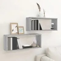 Mensole Cubo Muro 2 pz Grigio Sonoma 60x15x23 Legno Multistrato 815927