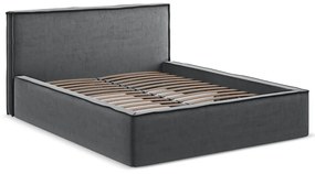Letto matrimoniale imbottito grigio scuro con contenitore con griglia 140x200 cm Anani - Makamii