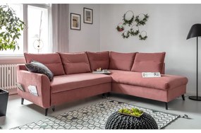 Divano letto angolare in velluto rosa L, angolo destro Stylish Stan - Miuform