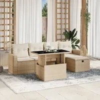 Set Divano da Giardino 6 pz con Cuscini Beige in Polyrattan 3274808