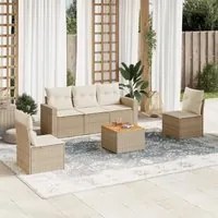 Set Divano da Giardino 6 pz con Cuscini Beige in Polyrattan 3256394