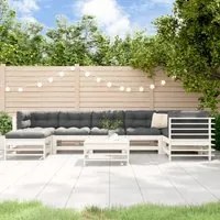 Set Divani da Giardino 8pz con Cuscini in Legno Massello Bianco 3185879