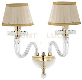 Applique bach 2 luci cristallo e oro attacco e14 con paralumi