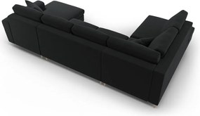 Divano angolare nero allungabile e con contenitore (con penisola a sinistra/a U) con rivestimento in velluto Kyoto – Cosmopolitan Design