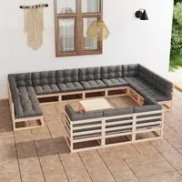 Set Divani da Giardino 14 pz con Cuscini Legno Massello di Pino cod mxl 38282