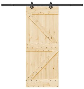 Porta Scorrevole Con Set Hardware 85x210 Cm Legno Massello Pino /