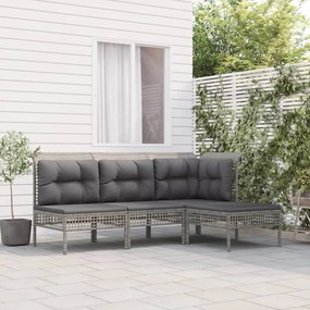 Set divani da giardino 4 pz con cuscini in polyrattan grigio