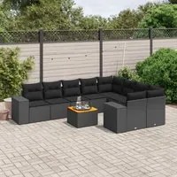 Set Divani da Giardino 10pz con Cuscini in Polyrattan Nero 3257931