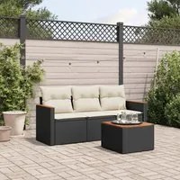 Set Divani da Giardino 4 pz con Cuscini Nero in Polyrattan 3225762