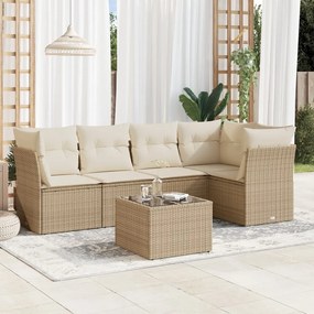 Set Divano da Giardino 6 pz con Cuscini Beige in Polyrattan