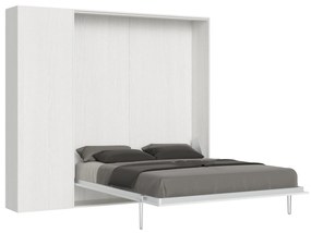 Letto matrimoniale a scomparsa 160 verticale Kentaro con colonna e pensili, Bianco Frassino / Colonna