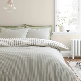 Set copripiumino e federa verde e color crema in cotone per letto matrimoniale 200x200 cm Hampton Stripe – Bianca