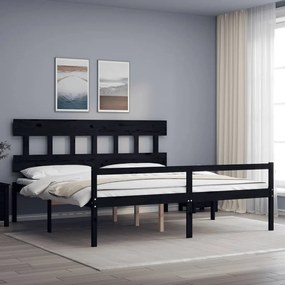 Letto per Anziani con Testiera Nero 200x200 cm Legno Massello