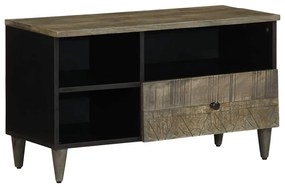 Mobile Porta Tv Nero 80x33x46 Cm İn Legno Massello Di Mango /
