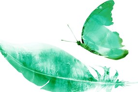 Stampa su tela – Piuma con farfalla in verde