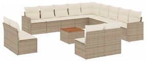 Set Divani da Giardino 14pz con Cuscini in Polyrattan Beige