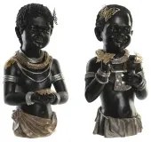 Statua Decorativa DKD Home Decor 20,5 x 18 x 35 cm Nero Coloniale Africana (2 Unità)