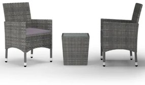 Set Bistrot Giardino 3 pz Polyrattan e Vetro Temperato Grigio