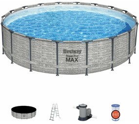 Piscina con struttura rotonda Steel Pro max effetto pietra 549x122 cm Bestway 5618Y