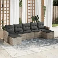 Set Divani da Giardino 7pz con Cuscini Grigio Chiaro Polyrattan 3219332