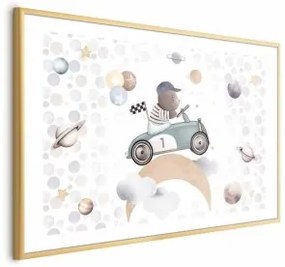 Poster - Bear in a Race Car Cornice d'oro con margine 42x29.7