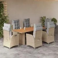 Set Pranzo da Giardino 7 pz con Cuscini Beige Misto Polyrattan 3213148