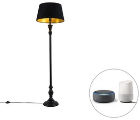 Lampada da terra intelligente nera con paralume nero con oro 45 cm incl. Wifi A60 - Classico