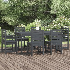 Set da Pranzo per Giardino 7pz Grigio in Legno Massello di Pino