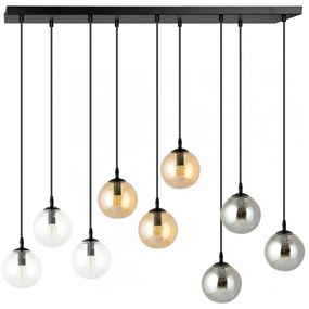 Lampadario a Sospensione in Acciaio e Vetro COSMO 9 Nero 9xE14 Colore delle Sfere Grafite, Trasparente, Ambrata
