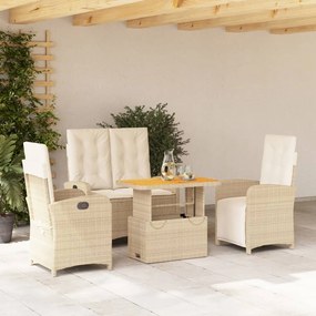 Set da pranzo da giardino 4 pz con cuscini beige in polyrattan